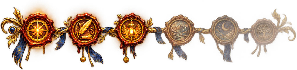 A chain of seals, some lit