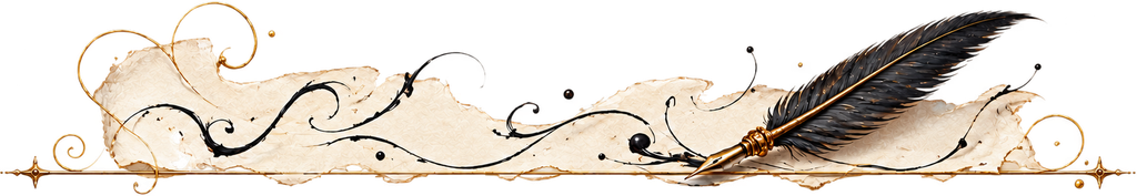 A quill above unruled parchment